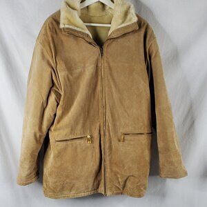 Vtg NY Jeans New York & Co Women's Large Tan Leather/suede Shearling Coat jacket